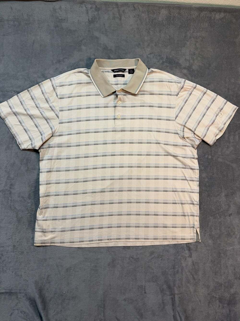 PGA Tour Men's Mercerized 100% Cotton Striped Polo Golf Shirt Beige XXL vintage